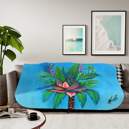 Colorful and Cozy Palm Tree of Life Favorite Sherpa Blanket