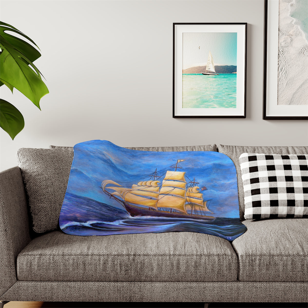Whimsical Wavehopper Seafarer's Favorite Sherpa Blanket
