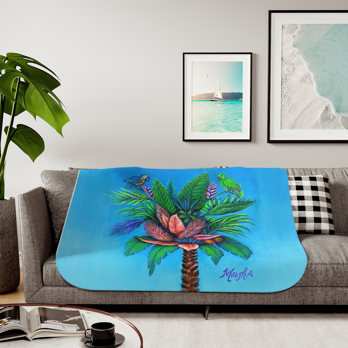 Colorful and Cozy Palm Tree of Life Favorite Sherpa Blanket