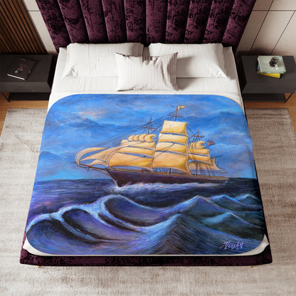 Whimsical Wavehopper Seafarer's Favorite Sherpa Blanket