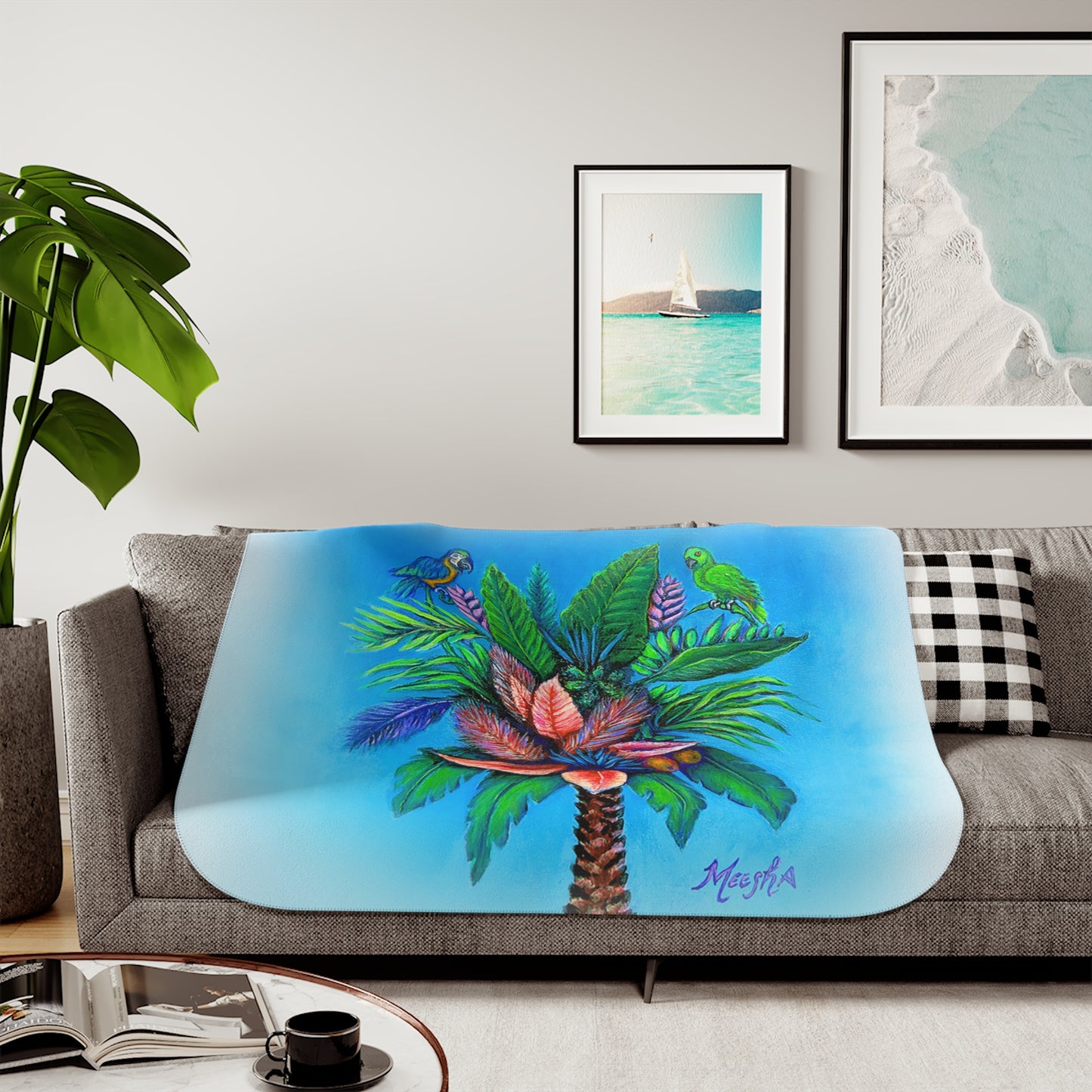 Colorful and Cozy Palm Tree of Life Favorite Sherpa Blanket