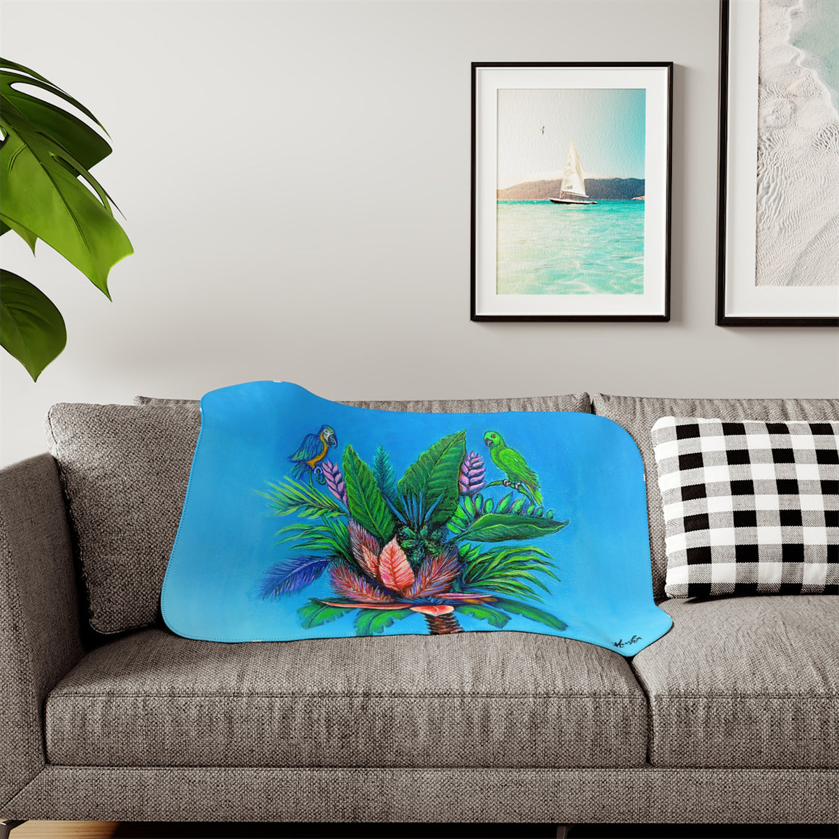 Colorful and Cozy Palm Tree of Life Favorite Sherpa Blanket